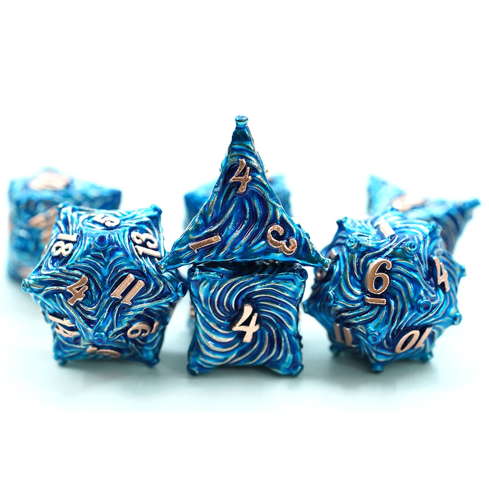 Venta al por mayor de fábrica Set de dados poliédricos de 7 piezas de aleación de zinc para juegos de Dungeons and Dragons