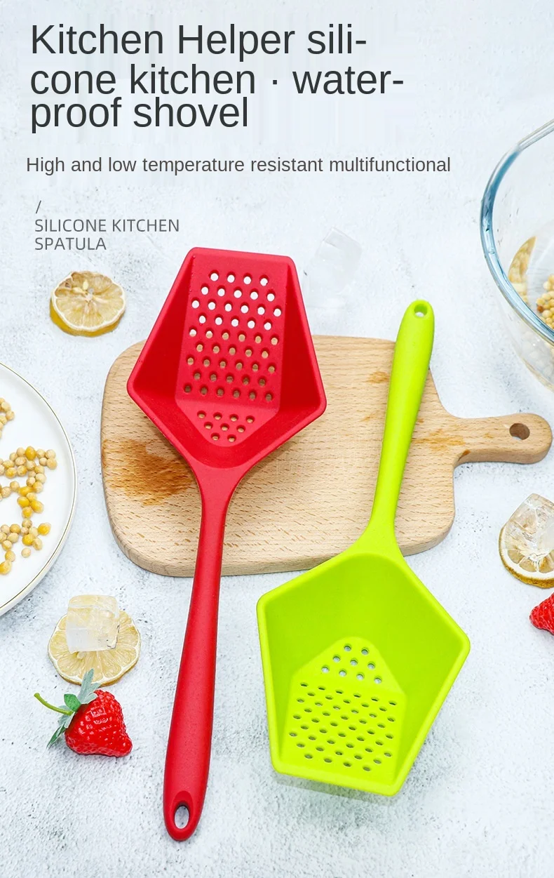 12.7 Inch Silicone Skimmer Kitchen Colander Food Drain Shovel Strainer Water Sieve Sifter