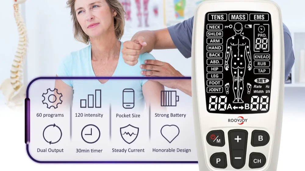 Roovjoy Tens Ems Combo Unit Electro Muscle Stimulator By Quad Stim Plus