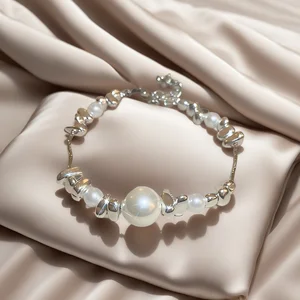 Exquisite Elegant Bracelet Beaded Titanium Steel Imitation Pearl Black Gallstone Wedding Custom Jewelry for Femme Birthday Gift