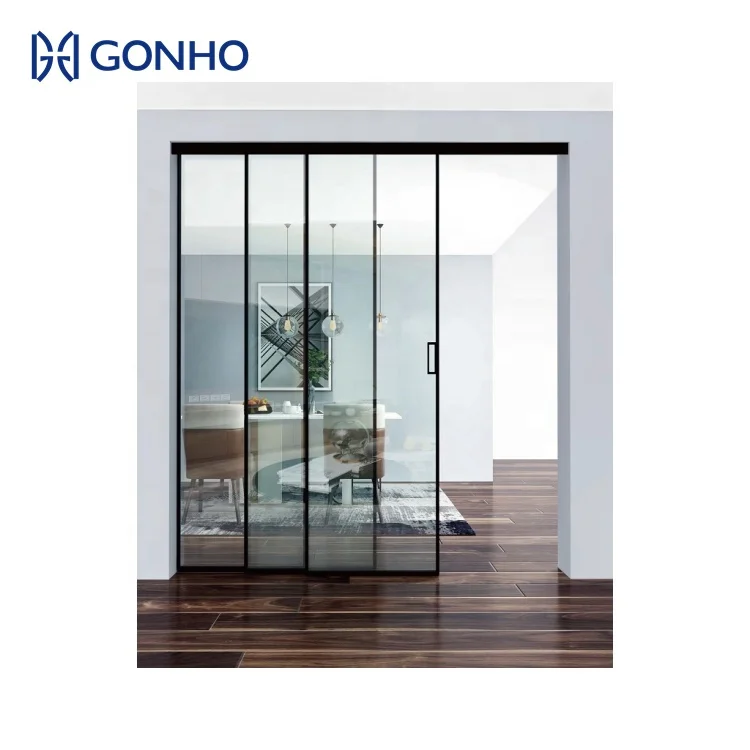GONHO Automatic Sliding Door System Interior Narrow Frame Trackless Aluminum Alloy Sound Insulation Sliding Doors