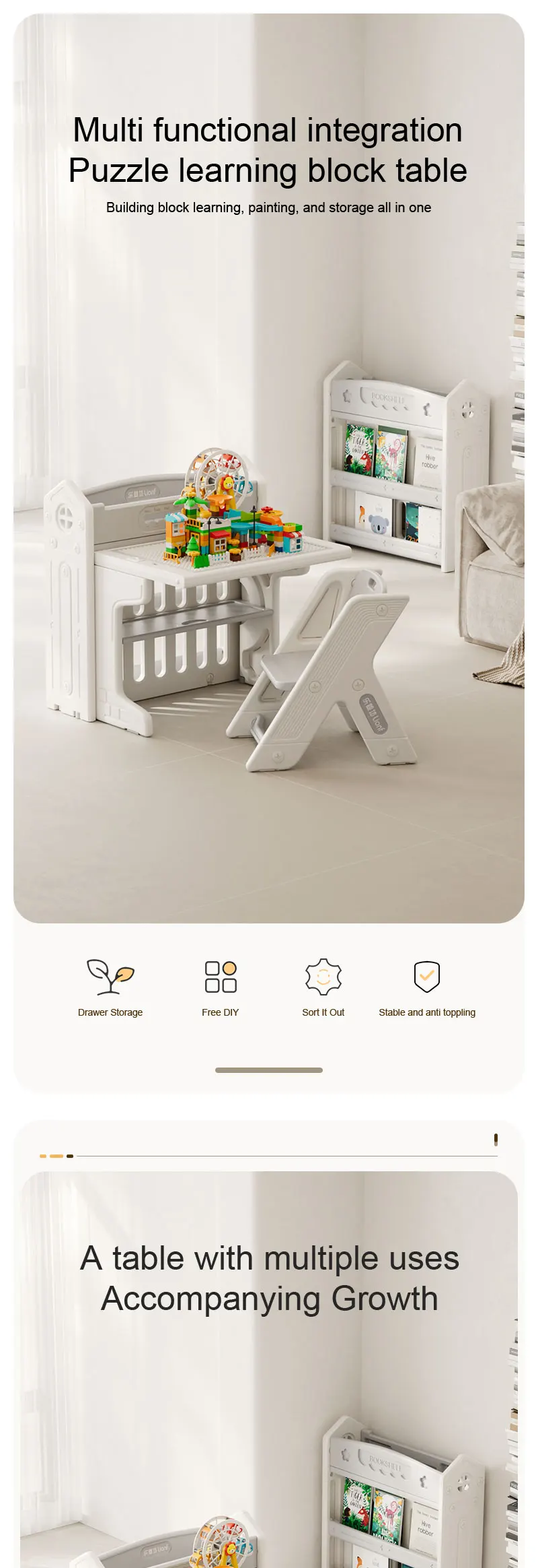 Feelkids Multi Building Blocks Table Children Plastic Reading Study Desk Baby Dining Learning Kids Play Table and Chairs  Set manufacture