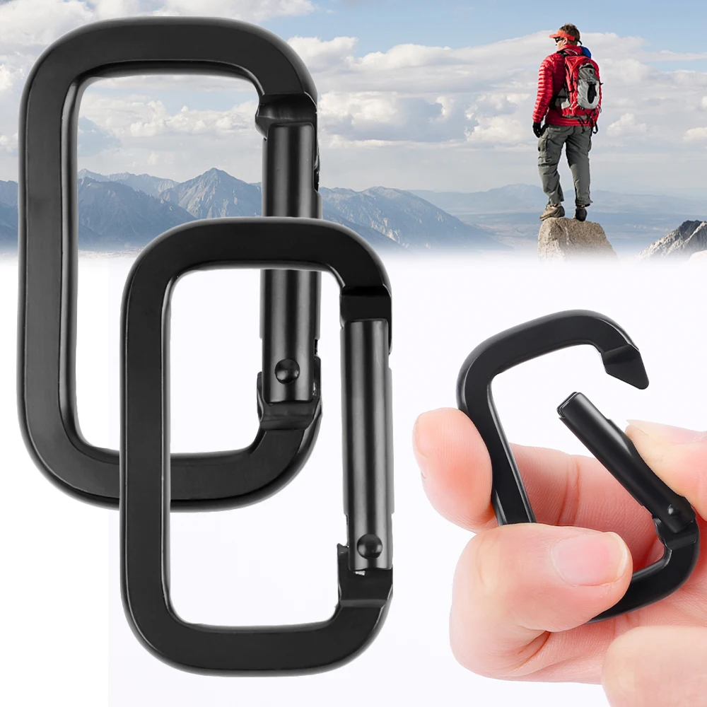 Oxidation Keychain Aluminum Flat Hooks Carabiner 50mm Black Locking Square Carabiner With Strap