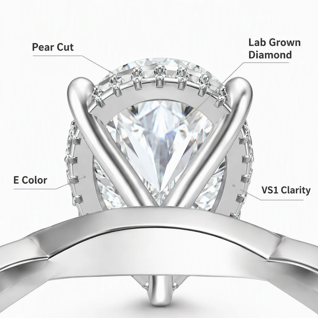 14K Gold Pear Cut Lab Grown Diamond Ring Pear Round Lab Created Diamond Engagement Ring Lab Diamond Rings for Women