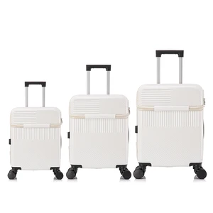 New Design Front Opening Luggage Hard Side Fashion PC  unisex Suitcase 3pcs White Travel Luggage Sets wheel valise