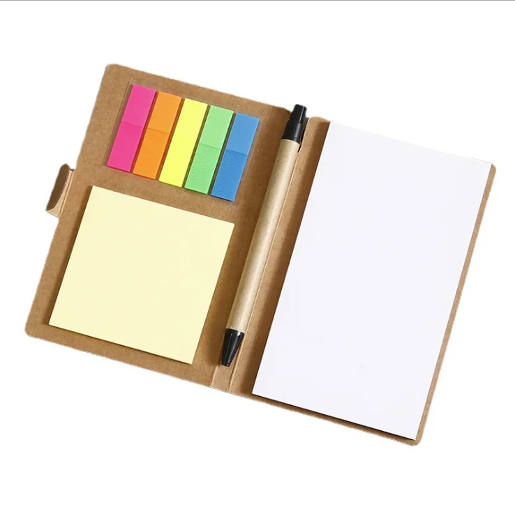 OEM Custom Printed Kraft Cover Memo Notebook Self-Adhesive Sticky Notes Pad and Pen Included