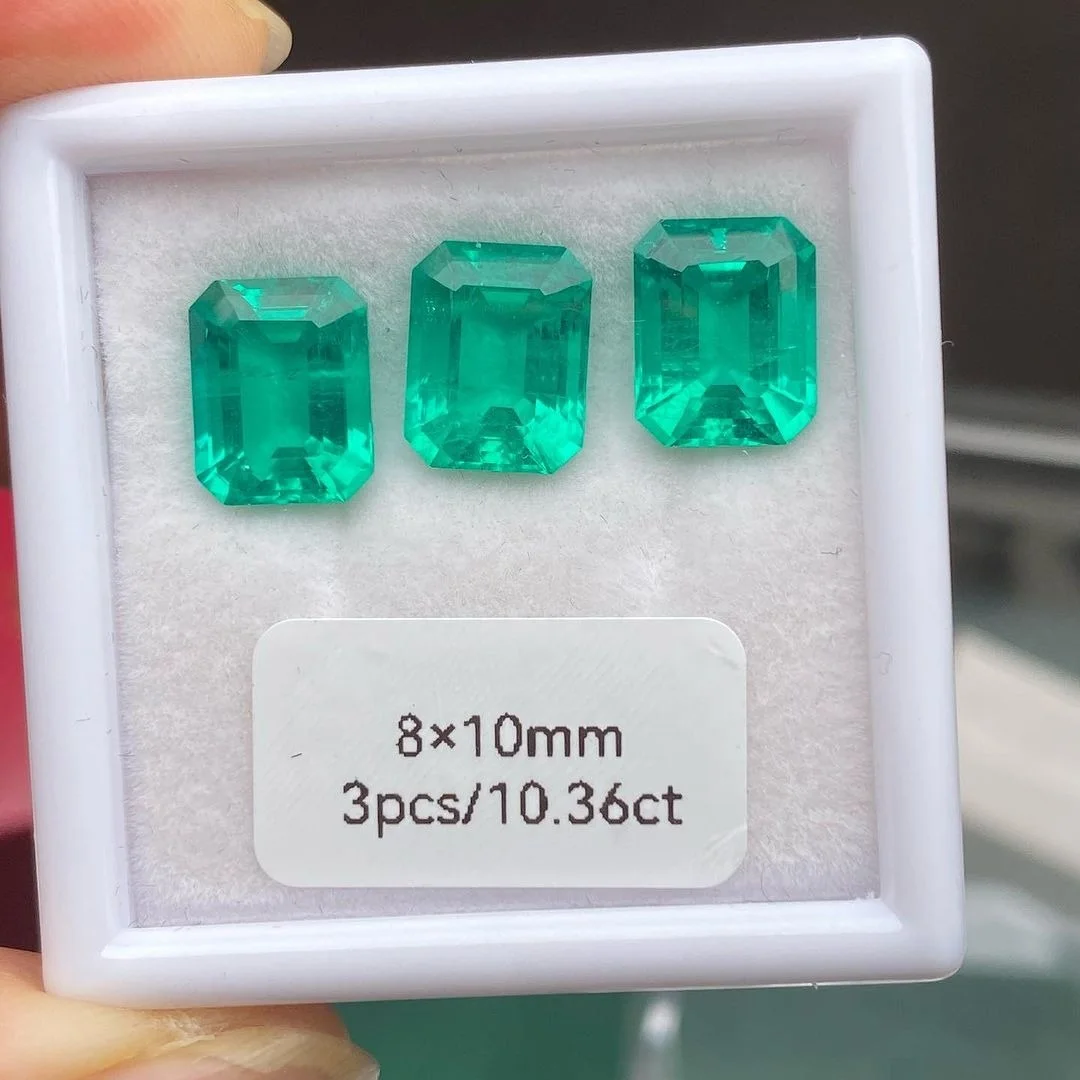 Warna Zamrud Emerald Cut Green Color Lab Created Gems