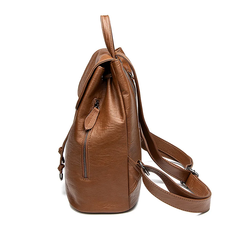 Neues Design Anti-Diebstahl Leder Rucksack Damen Flap Top Cover Kordel zug  Rucksäcke Taschen Travel Women Laptop Rucksack