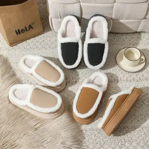 New Fashion Warm Plush Closed Toe Women's Home Thick-soled PVC Outsole Anti-Slip Fur Fluffy Korean Style for