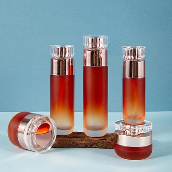 Skin care product glass set box  flip top can be used as bulk spray transparent amber glass lotion bottle