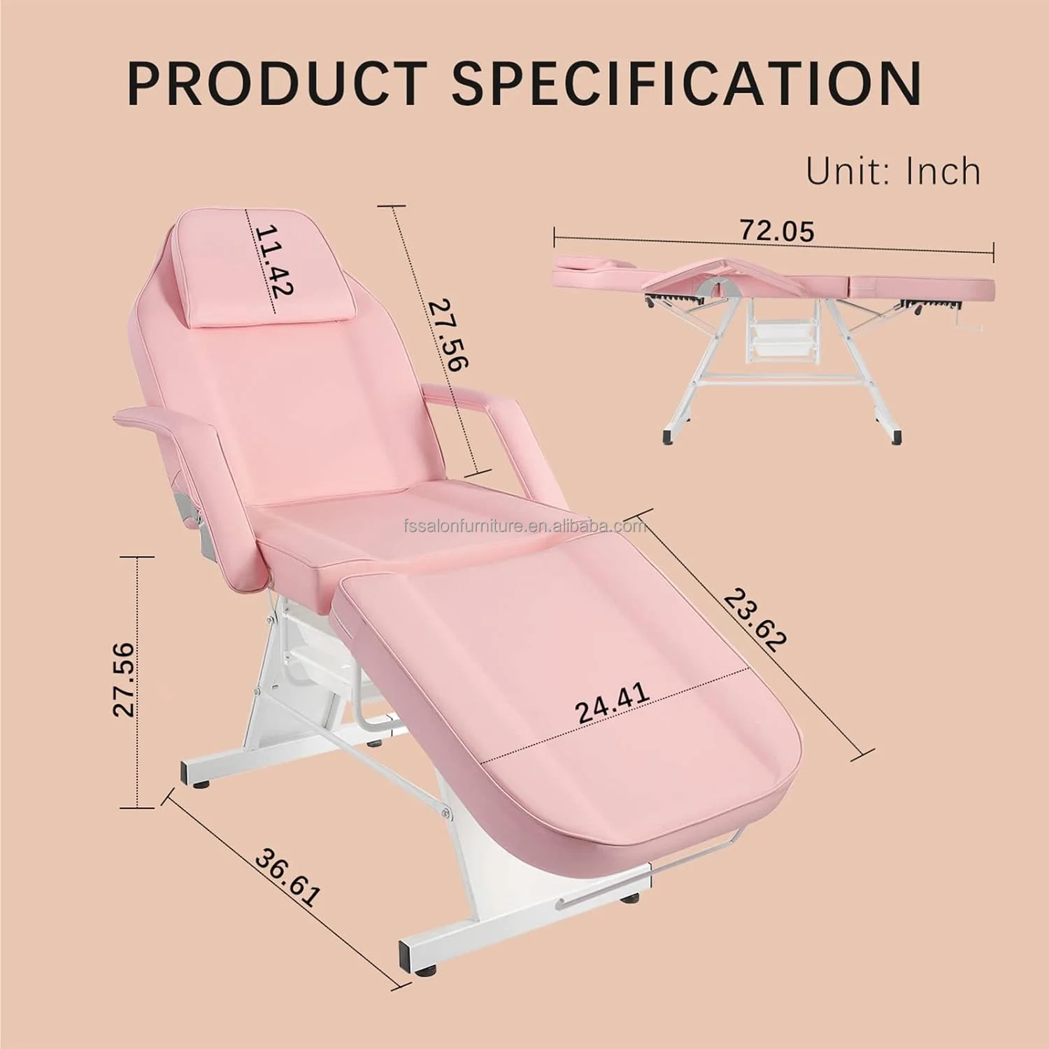Pink Facial Adjustable Multifunctional Bed Beauty Salon Eyelash Recliner Lash Table Foldable