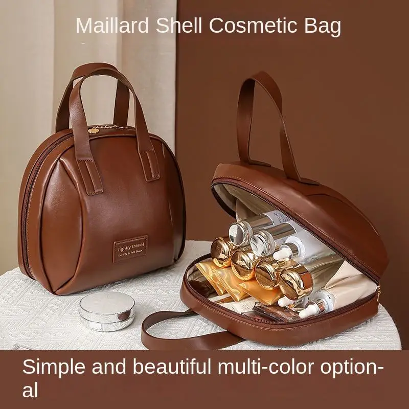Stylish Fashion Women's PU Double Handle Letter Cosmetic Bag Zipper Large Capacity Skincare Toiletries Travel Storage Organizer