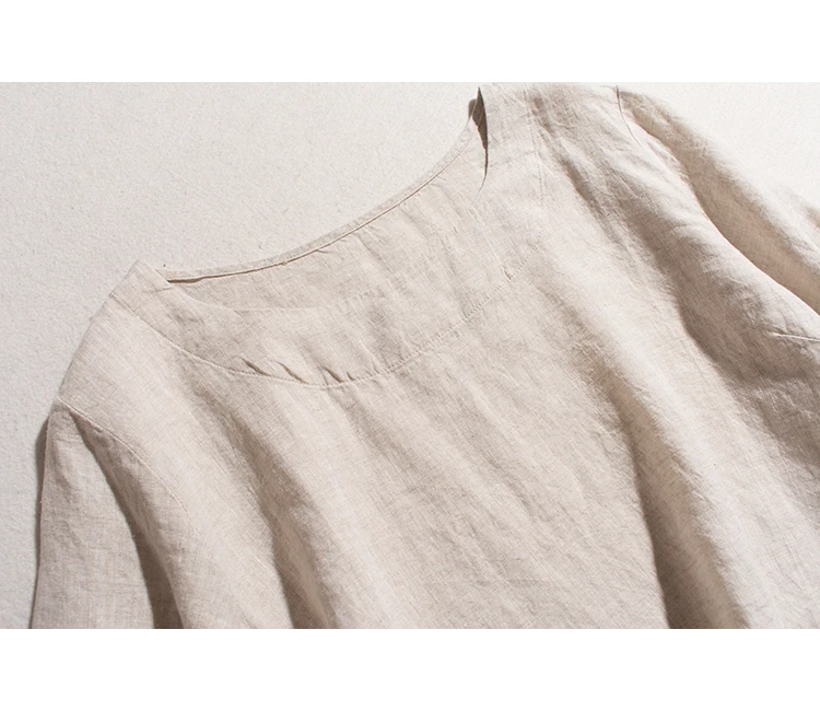 Pure Linen Flax Fabric Made Women Casual Summer Blouses Shirt Short