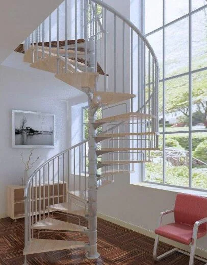 DB Simple Design Solid Wood Step Spiral Staircase Modern Indoor Steel Balustrade Helical Stairs