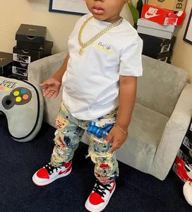 Boys Tee Short Sleeve Cotton Children's Summer Clothes Kids Top and Denim Ripped Patch Pants Kids Tracksuits Jogger Set