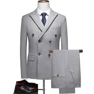 Regular Classic Fit Mens Double Breasted Suit Business Men Slim Fit Blazer Pant Vest Suit OEM Custom Flat Front Zipper Fly Woven