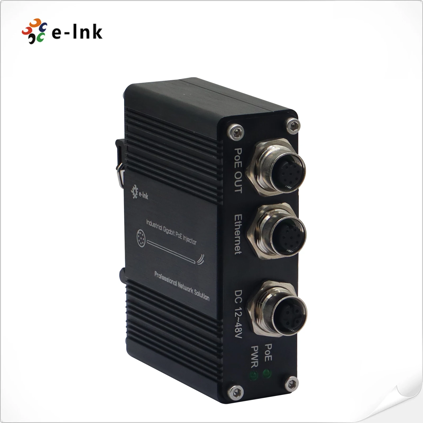 EN50155 Industrial 10/100/1000M 30W PoE Injector with M12 Connector Support DIN-Rail