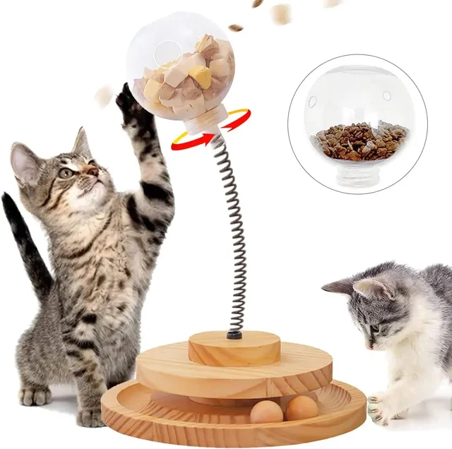 Uniperor Solid wood turntable pet food set new educational tumbler leak food ball cat scratcher toy