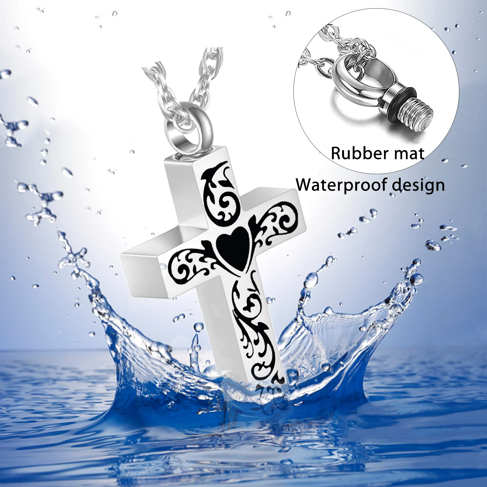 Cross Engraving Pattern Cremation Urn Pendant Necklace Hold Ashes Memorial Keepsake Stainless Steel Jewelry for Women Men