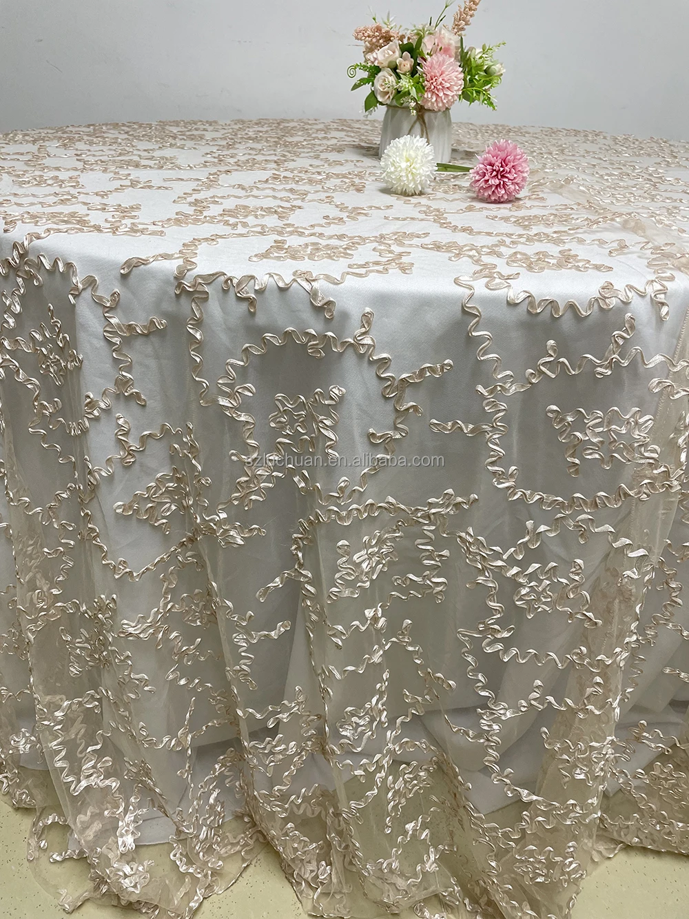 Pink Ribbon Lace Tablecloth Overlays Round Table Cover for Weddings Table  Covers Wedding Decoration Tablecloth, image size:1000x1333