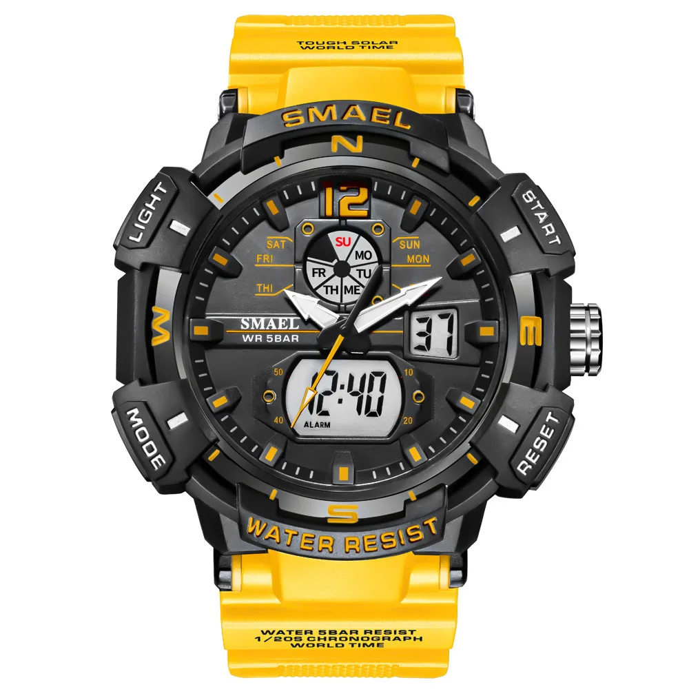 Smael 8045 Shockproof Electronic Watch Plastic Handle Multifunctional Analog Digital Sport Dual Display Electronic Quartz Watch