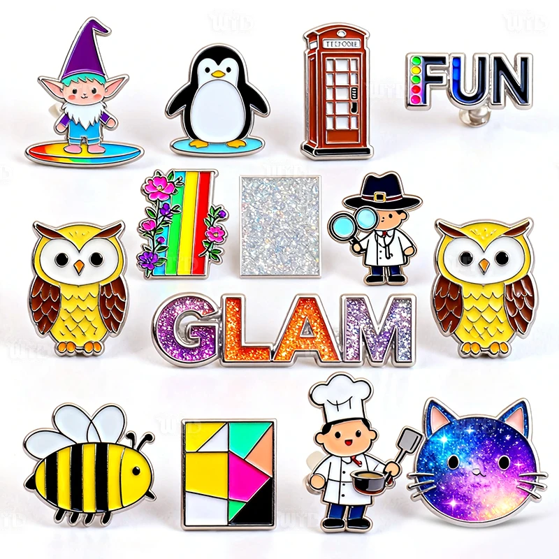 Fabriek Groothandel Ontwerp Uw Eigen Aangepaste Zachte Enamele Speld Aangepaste Cartoon Glitter Metalen Speld Mode Kleding Revers 3D Spelden