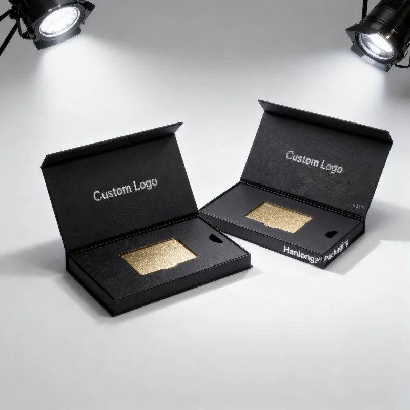 Customized Black Book Shaped Cardboard Packaging Box Magnetic Credit VIP Card Gift Box Recyclable Paper Boxes with Inserts