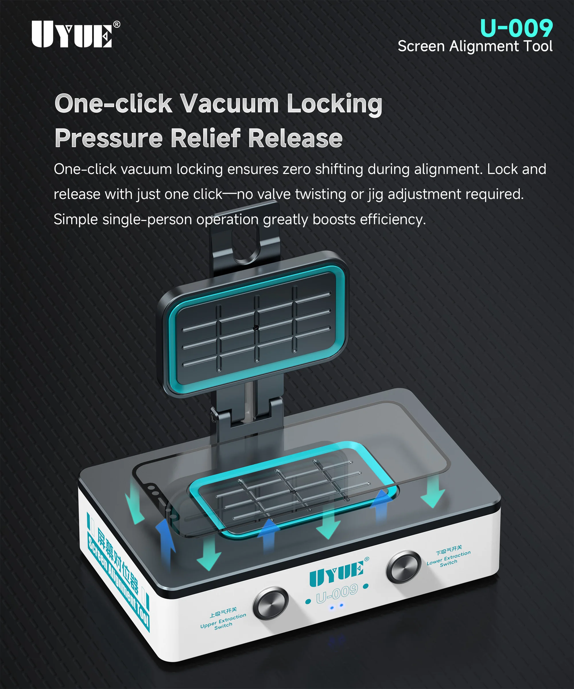 UYUE U-009 Glass Positioning Machine Vacuum Suction Screen Aligner Tool Compatible With Mainstream Models for Phone Repair