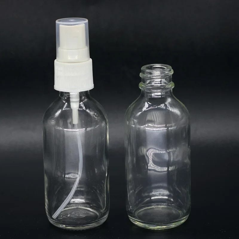 Precision 60ml 30ml clear boston bottle glass with 20mm  white sprayer