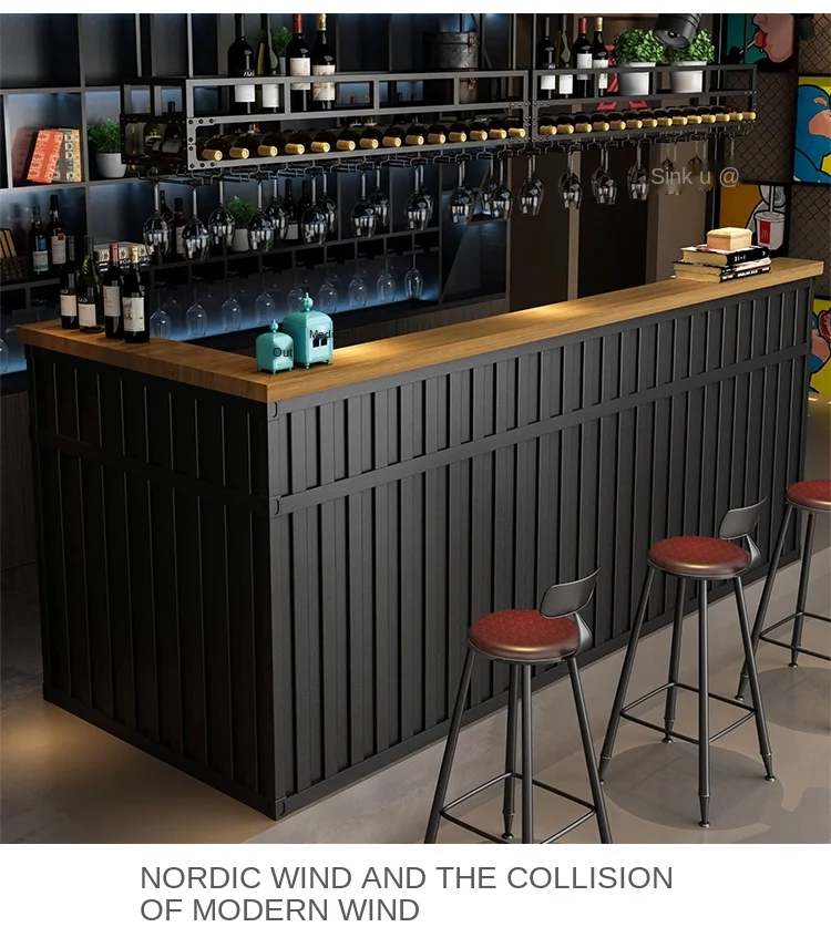 Retro Industrial Style Solid Wood Bar Counter Restaurant And Cafe