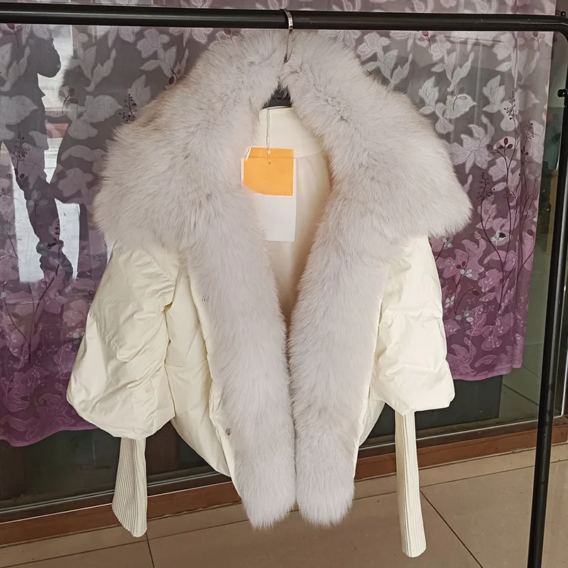 Goose Down Denim Coat With Fox Fur Trims main image 1