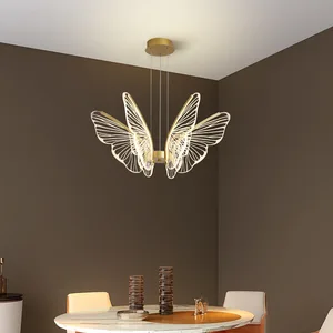 JACKSUN Nordic Post-modern Butterfly Iron LED Chandelier Gold Luxury Hanging Lights Home Decor Pendant Lamp