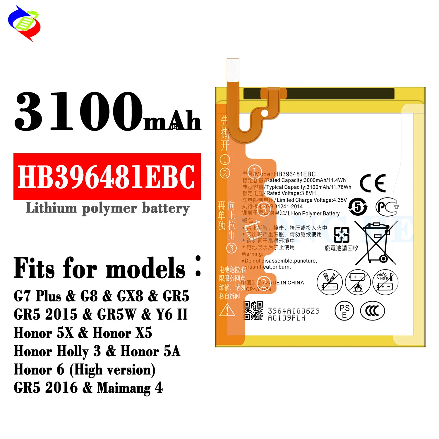 3100mAh Liion Battery HB396481EBC for Huawei Honor 5X G7 Plus G8X G8 GR5  Original Battery