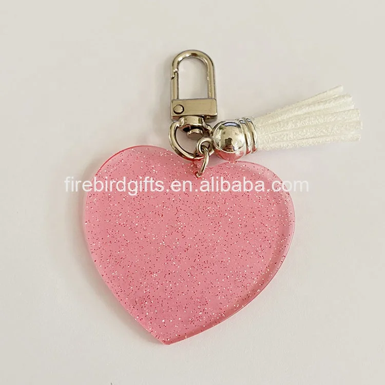 wholesale glitter heart shape acrylic keychain