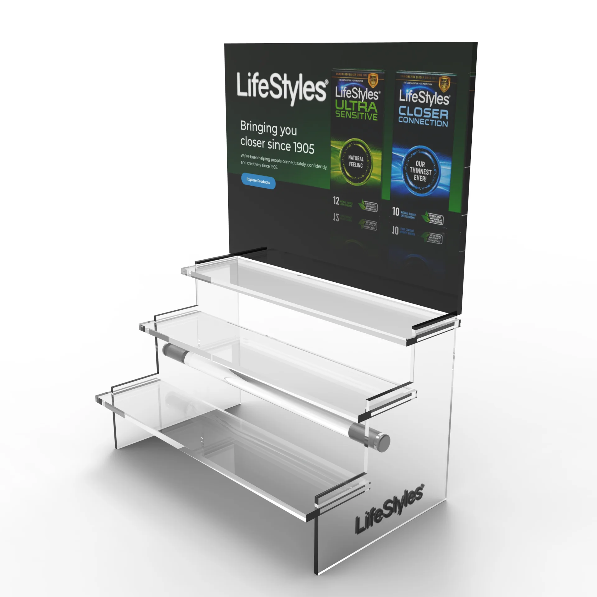 Bevis Customizable Condom Pallet Display Acrylic Retail Display Stand Acrylic Condom Display Stand for Supermarket
