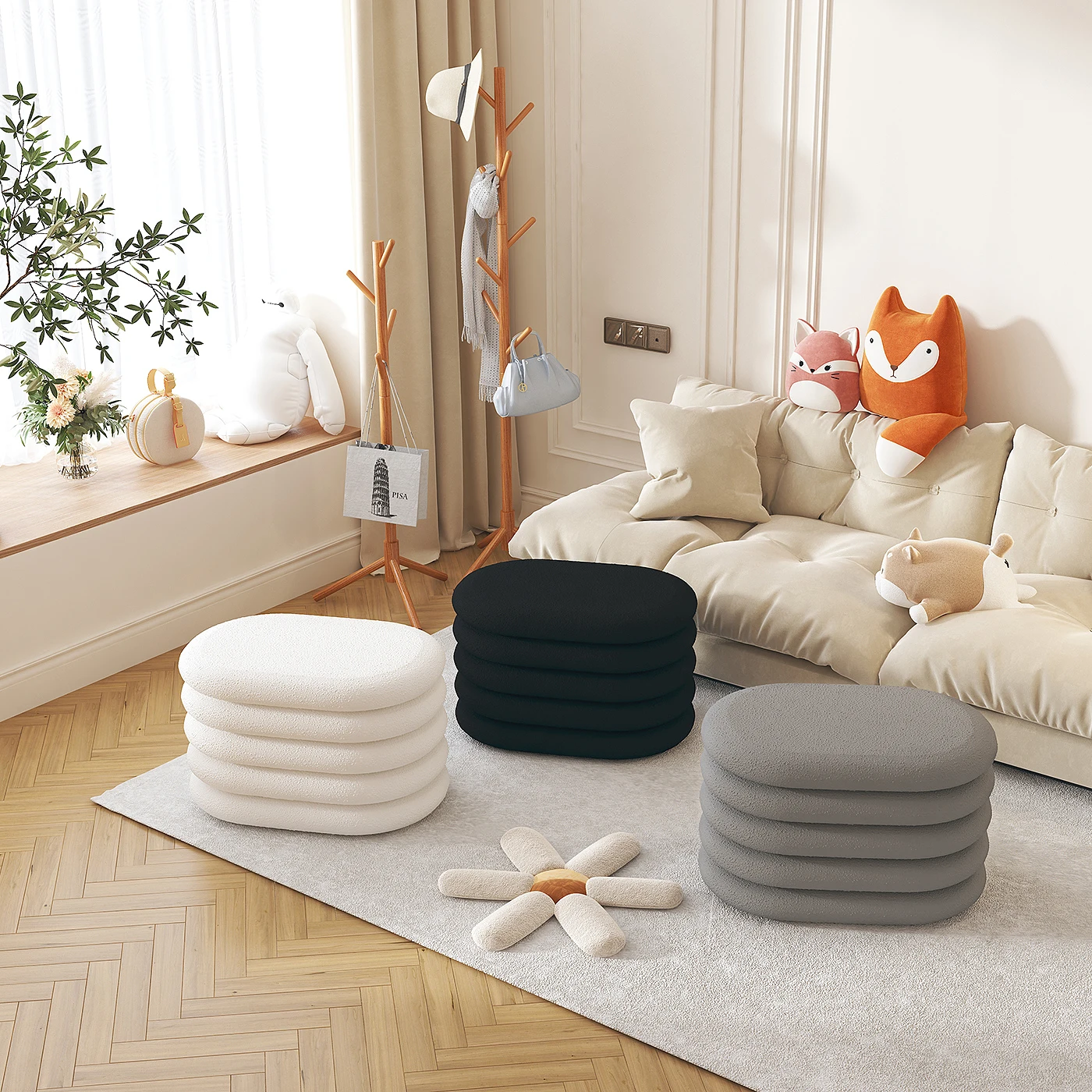 Home Furniture Storage Ottoman Teddy Fabric Footstool Bed End Bench
