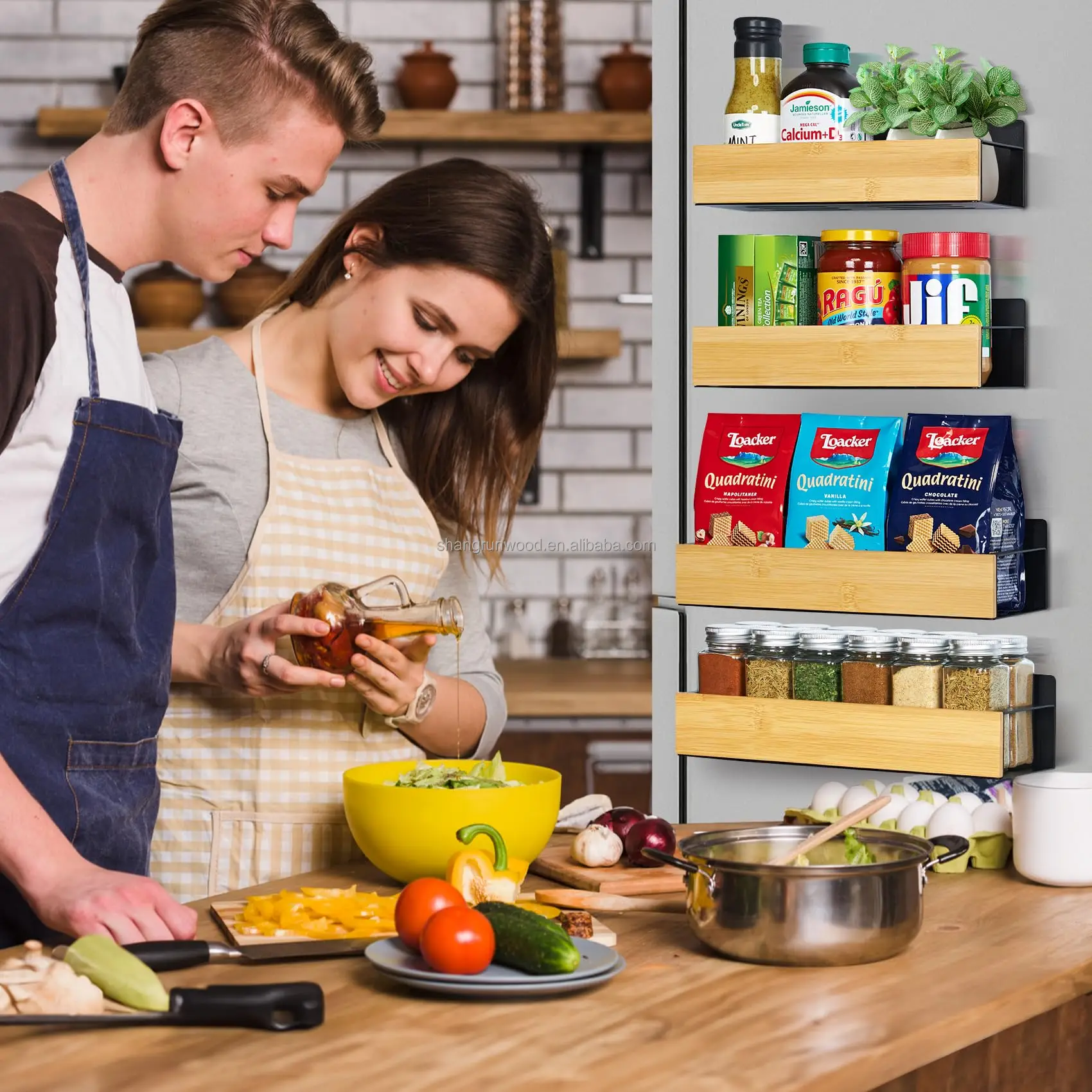 Kitchen Organizer Storage Wall-Mount Drain Rack Space Saving Kitchen Storage Magnetic Spice Racks for Refrigerator