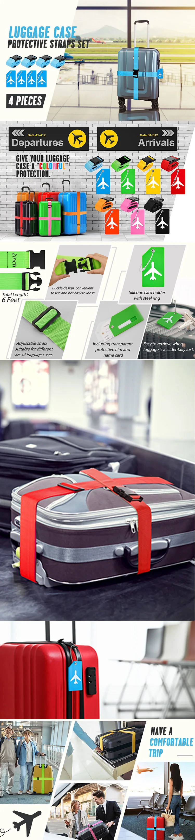 Hot luggage strap with buckle silicone luggage tags travel suitcase tags with name id card for luggage suitcase travel