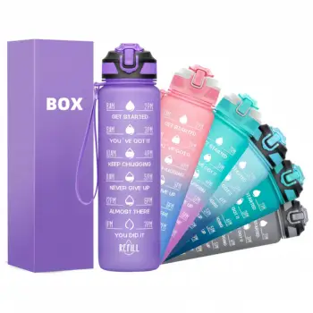 Gradient color inspirational leak-proof sports water bottle large capacity fitness plastic water bottle
