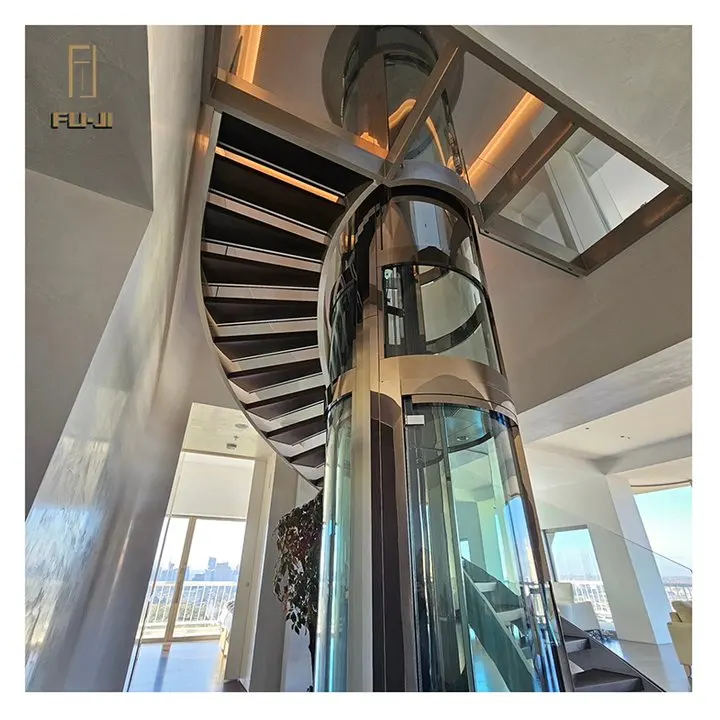 Luxury Design Golden Round Home Elevator Residential Elevator Round Villa Lift House Passenger Round Villa Elevators