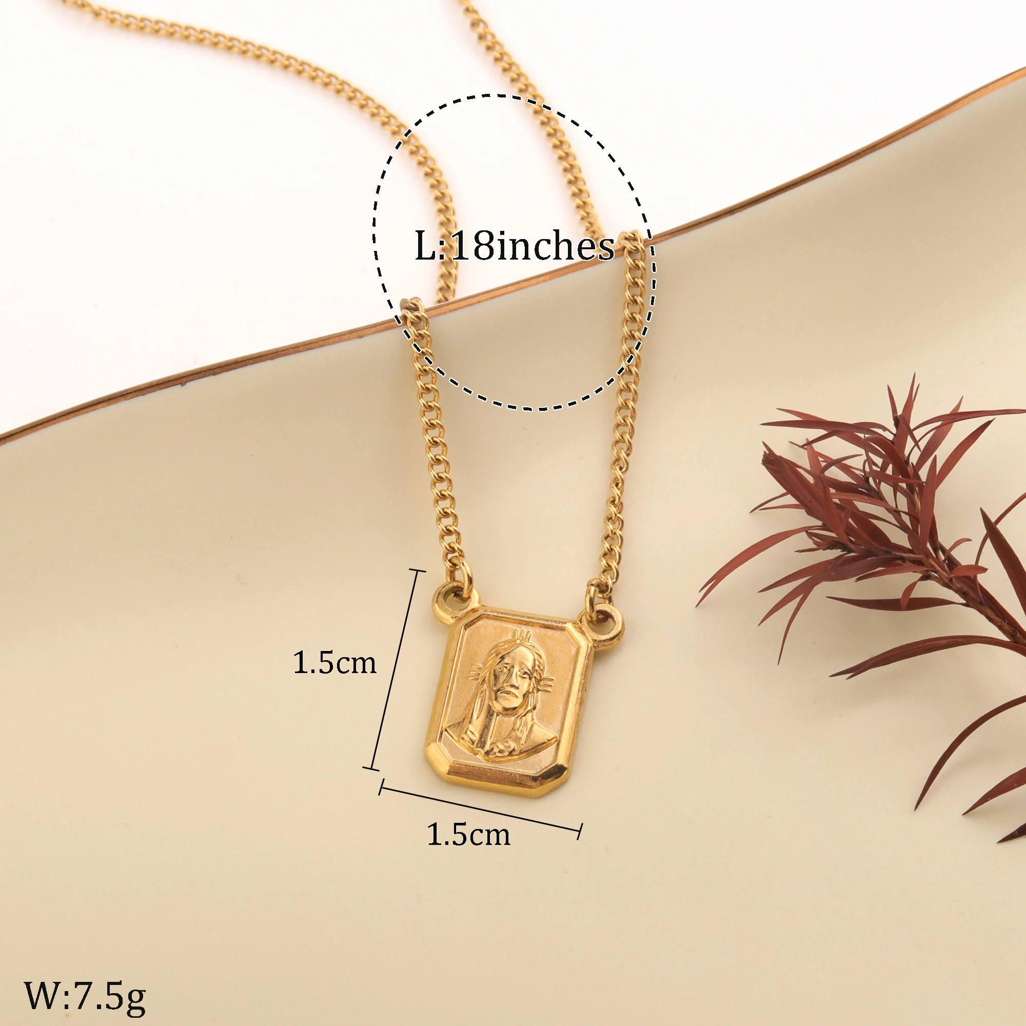 Stainless Steel Jesus Sacred Jewelry Virgen Carmen Guadalupe Scapular  Necklace 14K Gold Plated Catholic Square Medal Neckwear