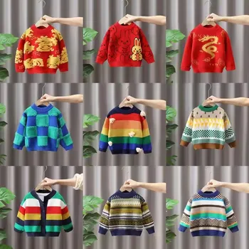 Custom Cotton Kids Knit Sweater Horse Pattern Long Sleeve Knitting Polo Cable Pullover Baby Boy Girl Crewneck Children Knitwear