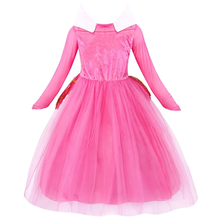 Foanja Aurora Disfraz Mujer Cosplay Bella Durmiente Princesa Aurora Largo Vestido con Corona Collar Set para Dress up Halloween Carnaval Cumpleaños Fiesta Mascarada Sleeping Beauty Fancy Costume