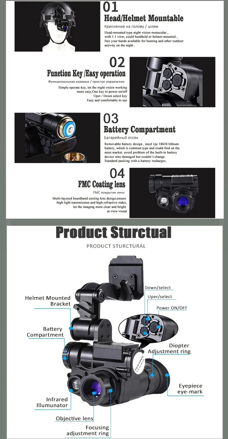 1080p Helmet Mounted Night Vision Scope Night Vision Monocular Digital