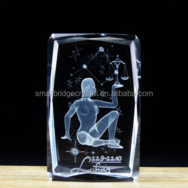 12 Zodiac Animal Theme Souvenir Carved Technique Gift Gemini 3D Laser Engraved Crystal Cube manufacture