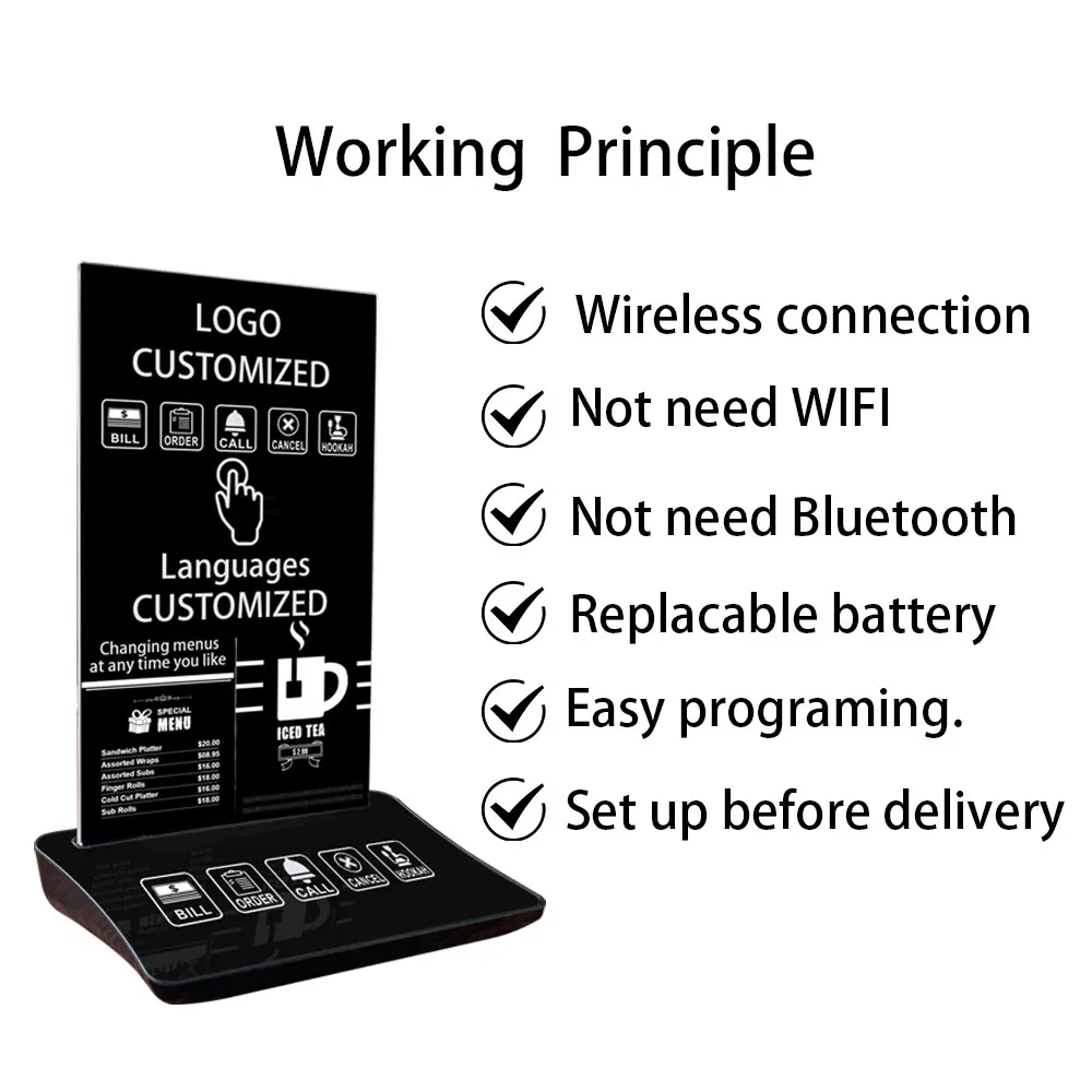 Artom Waiter Call Button with Menu Stand and Different Texts in Other Languages Wireless Calling System Service Caller