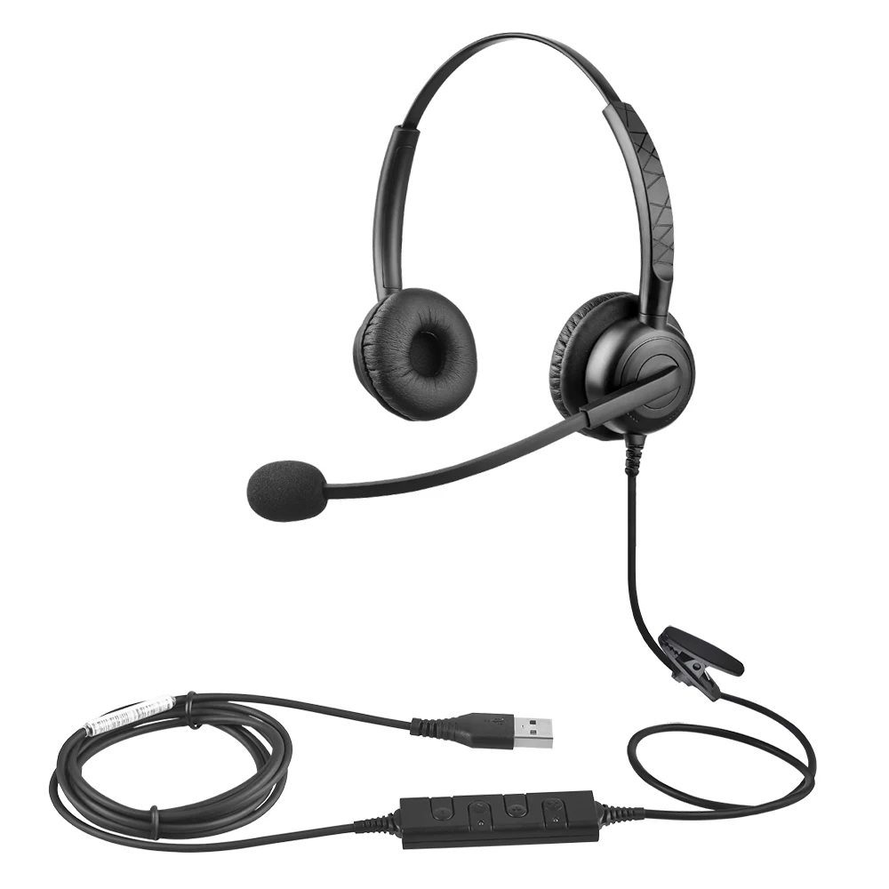 Factory Low Price Wired Call Center Conference Headset USB Headphone With  Microphone Noise Cancelling and Inline Control for PC