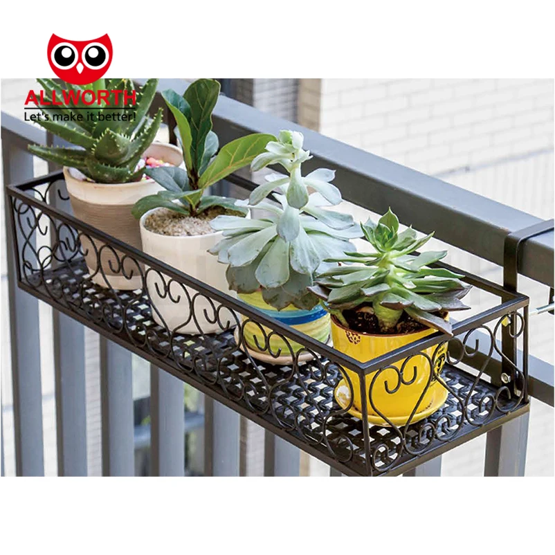 Deck Flower Pot Railing Shelf Fence Railing Flower Pots Holder Metal Plant  Stand Balcony Porch Fence Hanging Window Box