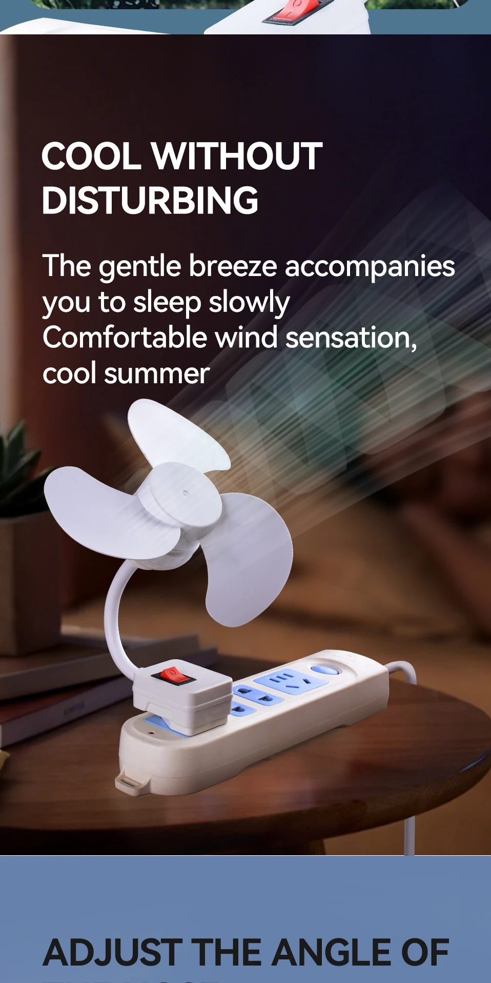 Plug in Portable 5.6W Small Fan 360 ° Bendable AC85-220v 3 Fan Blades Strong Wind Silent Summer Household Fan