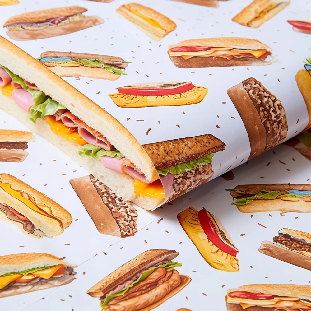 Food Grade Greaseproof Paper Custom Logo Printed Sandwich Burger Wrapping Paper Wax Paper Biodegradable Safe Fast Food Packing